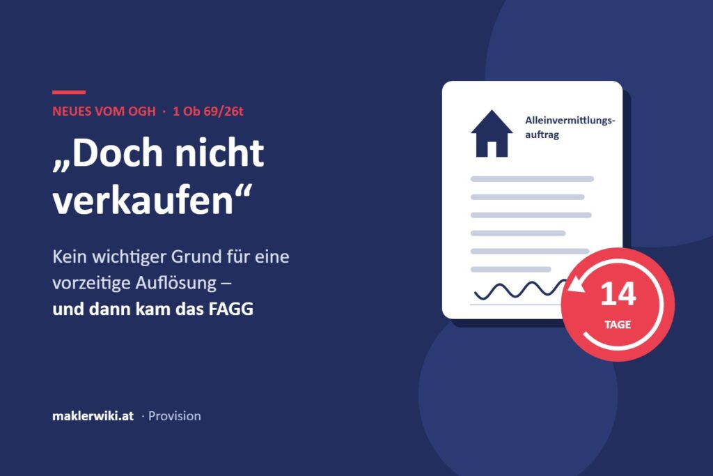 Grafik: „Doch nicht verkaufen“ – Alleinvermittlungsauftrag mit 14-Tage-Rücktrittsfrist nach dem FAGG (OGH 1 Ob 69/26t)